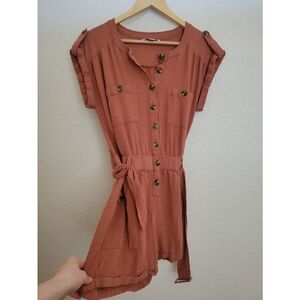 Rust Button-Down Belted Dress